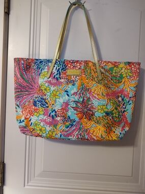 Lilly Pulitzer Multi-Color Floral Tote with Gold Handles